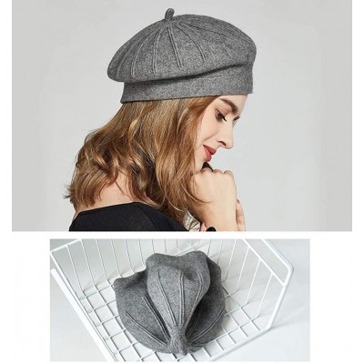 Berets Wool Knit Beret Hat for Women Girls French Style Berets Caps - Grey - CX18AUX39GS $12.12