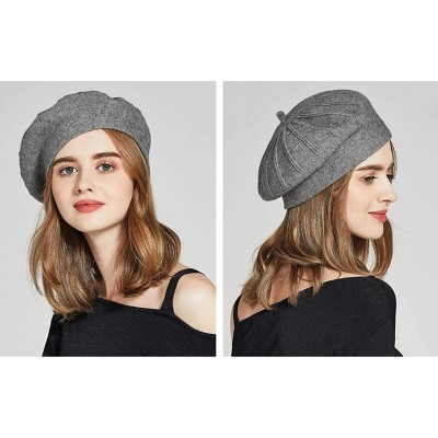 Berets Wool Knit Beret Hat for Women Girls French Style Berets Caps - Grey - CX18AUX39GS $12.12