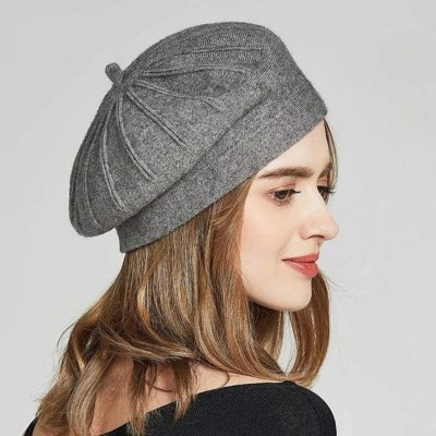 Berets Wool Knit Beret Hat for Women Girls French Style Berets Caps - Grey - CX18AUX39GS $12.12