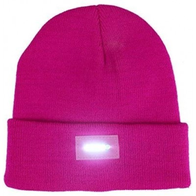 Skullies & Beanies Mens Winter 5 lED Lights Lighted Night Fishing Knitt Beanie Hat Cap Roll-up Brim - Rose - CF1298502OX $9.86