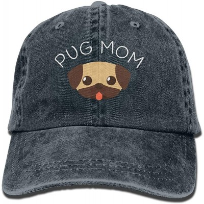 Baseball Caps Men's Or Women's Adjustable Cotton Denim Baseball Cap Pug Mom Dad Hat - Navy - C118I6IT2LW $15.11