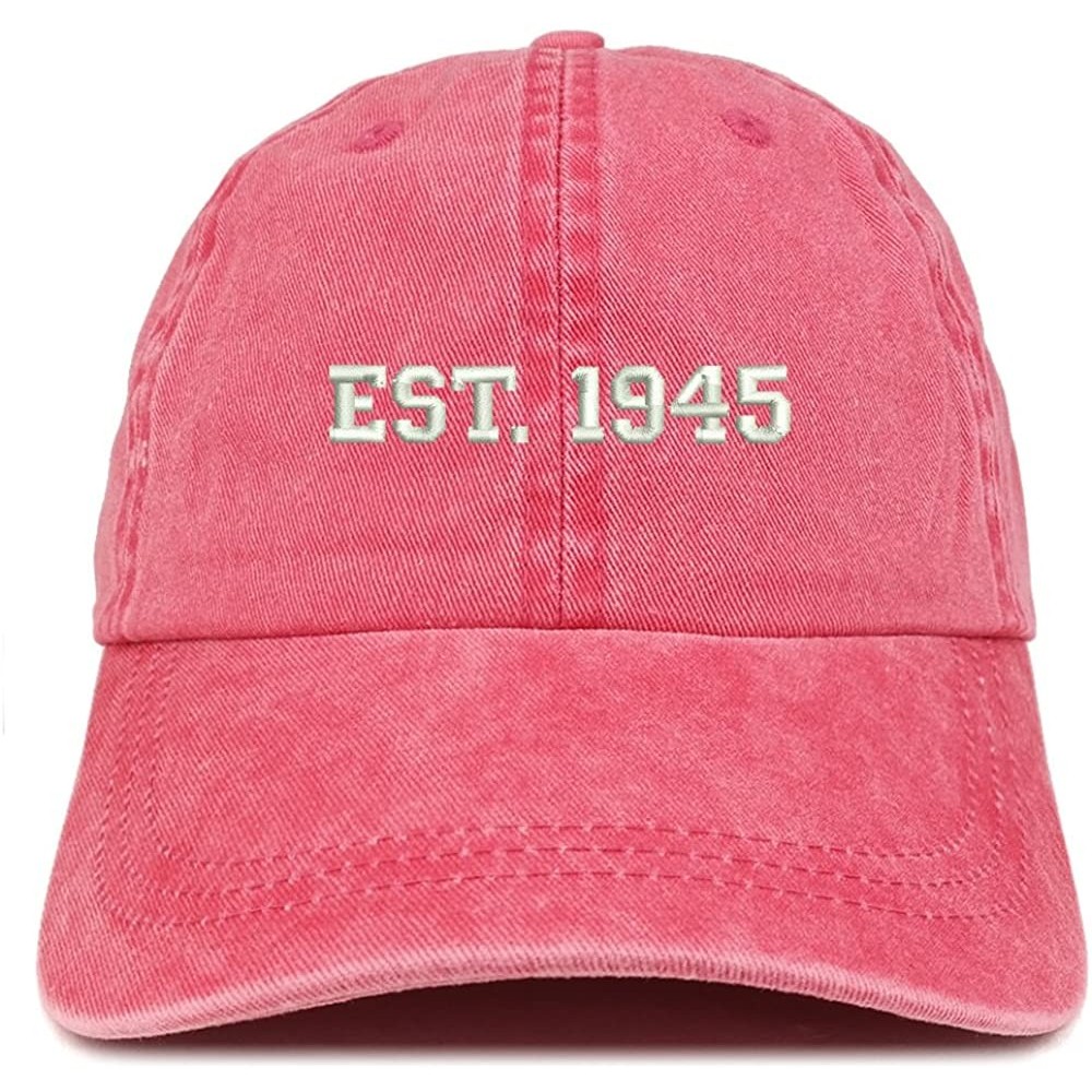 Baseball Caps EST 1945 Embroidered - 75th Birthday Gift Pigment Dyed Washed Cap - Red - CQ180QD8EQ7 $22.17