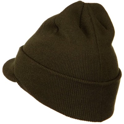 Skullies & Beanies Cuff Knitted Beanie with Visor Bill - Olive - CP110A3VAVZ $16.80