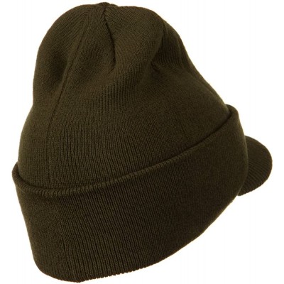 Skullies & Beanies Cuff Knitted Beanie with Visor Bill - Olive - CP110A3VAVZ $16.80