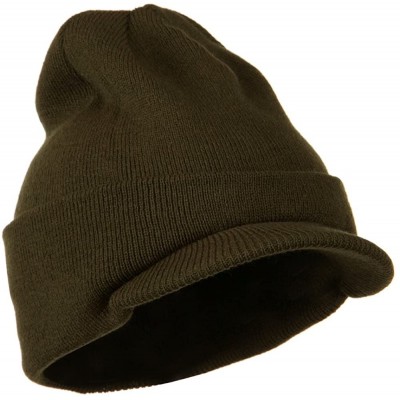 Skullies & Beanies Cuff Knitted Beanie with Visor Bill - Olive - CP110A3VAVZ $16.80