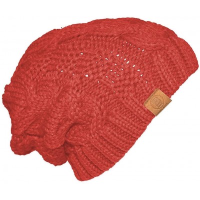 Skullies & Beanies Unisex Warm Chunky Soft Stretch Cable Knit Beanie Cap Hat - 102 Coral - CS186NWLK0H $8.58