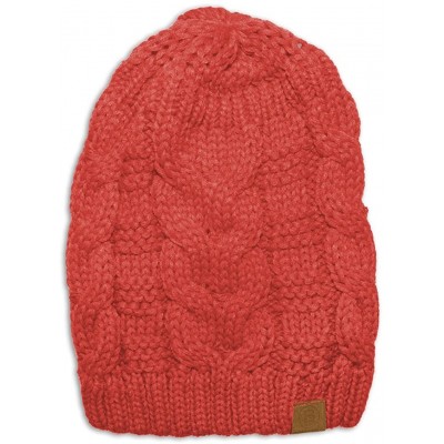 Skullies & Beanies Unisex Warm Chunky Soft Stretch Cable Knit Beanie Cap Hat - 102 Coral - CS186NWLK0H $8.58