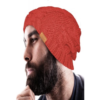 Skullies & Beanies Unisex Warm Chunky Soft Stretch Cable Knit Beanie Cap Hat - 102 Coral - CS186NWLK0H $8.58