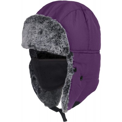 Bomber Hats Winter Warm Trapper Hat with Windproof Mask Winter Ear Flap Hat for Men Women - Purple - C218M5QHX02 $36.90