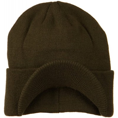 Skullies & Beanies Cuff Knitted Beanie with Visor Bill - Olive - CP110A3VAVZ $16.80