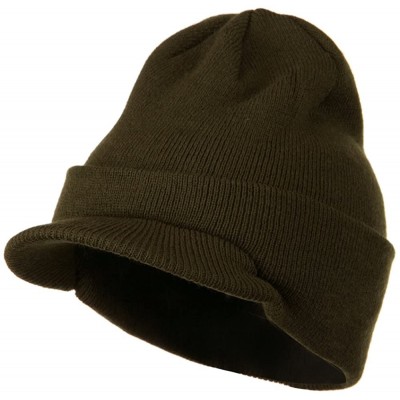 Skullies & Beanies Cuff Knitted Beanie with Visor Bill - Olive - CP110A3VAVZ $16.80