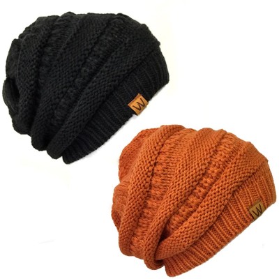 Skullies & Beanies Slouchy Winter Beanie Cap Hat Set of 2 - Black and Dark Carrot - CW12KO79M27 $17.30