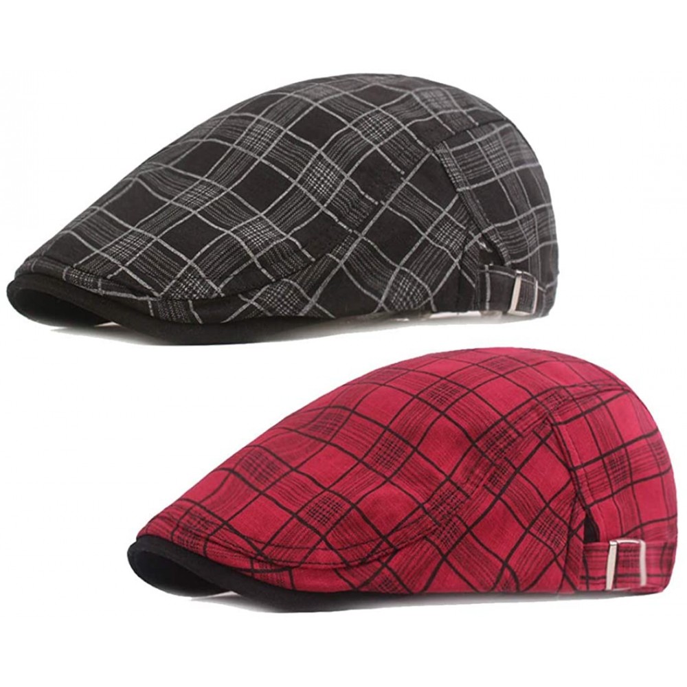 Newsboy Caps Colored Plaid Longshoreman`s Flat Cap Irish Ivy Newsboy Hat - 1975 Black+red - CM197KOUKA7 $11.97