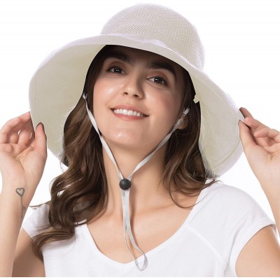 Sun Hats Women Wide Brim Sun Hats Foldable UPF 50+ Sun Protective Bucket Hat - Reticulated-beige - CF18SXOE3IN $17.73