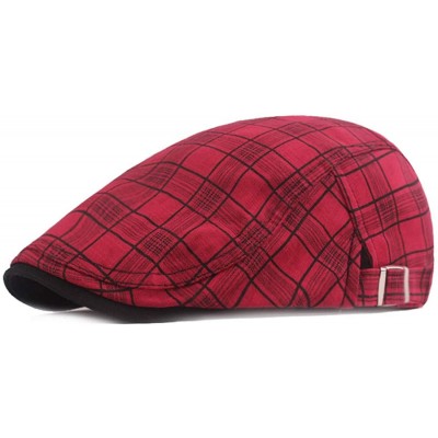 Newsboy Caps Colored Plaid Longshoreman`s Flat Cap Irish Ivy Newsboy Hat - 1975 Black+red - CM197KOUKA7 $11.97