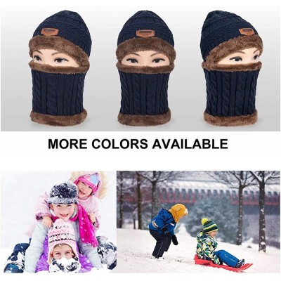 Skullies & Beanies 2-Pieces Winter Beanie Hat Scarf Set Warm Knit Hat & Warm Neck Thick Knit Cap for Men Women Kids - Navy - ...