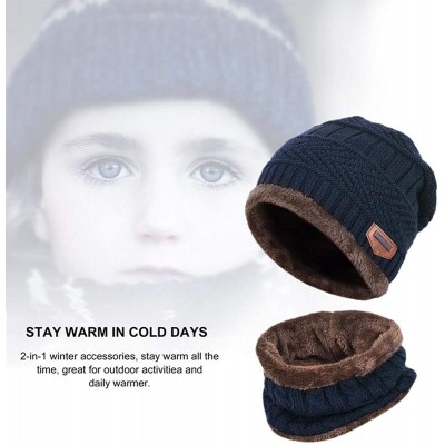 Skullies & Beanies 2-Pieces Winter Beanie Hat Scarf Set Warm Knit Hat & Warm Neck Thick Knit Cap for Men Women Kids - Navy - ...