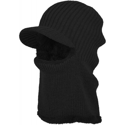 Visors Winter Outdoor Solid Knit Visor Beanie Hat with Neckerchief Fleece Lined Knit Cap - Black - CI188A7I2KD $19.94