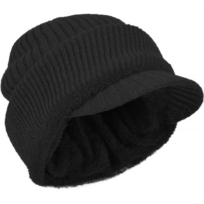 Visors Winter Outdoor Solid Knit Visor Beanie Hat with Neckerchief Fleece Lined Knit Cap - Black - CI188A7I2KD $19.94