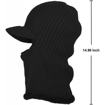 Visors Winter Outdoor Solid Knit Visor Beanie Hat with Neckerchief Fleece Lined Knit Cap - Black - CI188A7I2KD $19.94