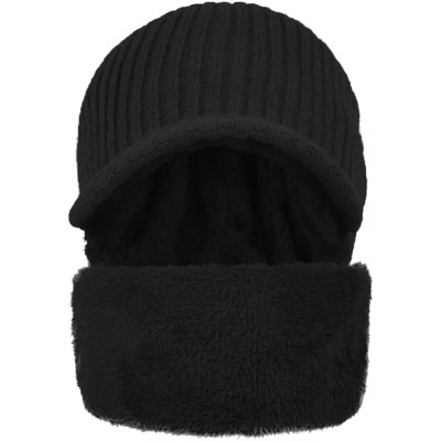 Visors Winter Outdoor Solid Knit Visor Beanie Hat with Neckerchief Fleece Lined Knit Cap - Black - CI188A7I2KD $19.94