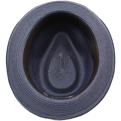 Fedoras Men's Stripe Band Removable Feather Derby Fedora Curled Brim Hat - Navy - C317YOT59R9 $16.74