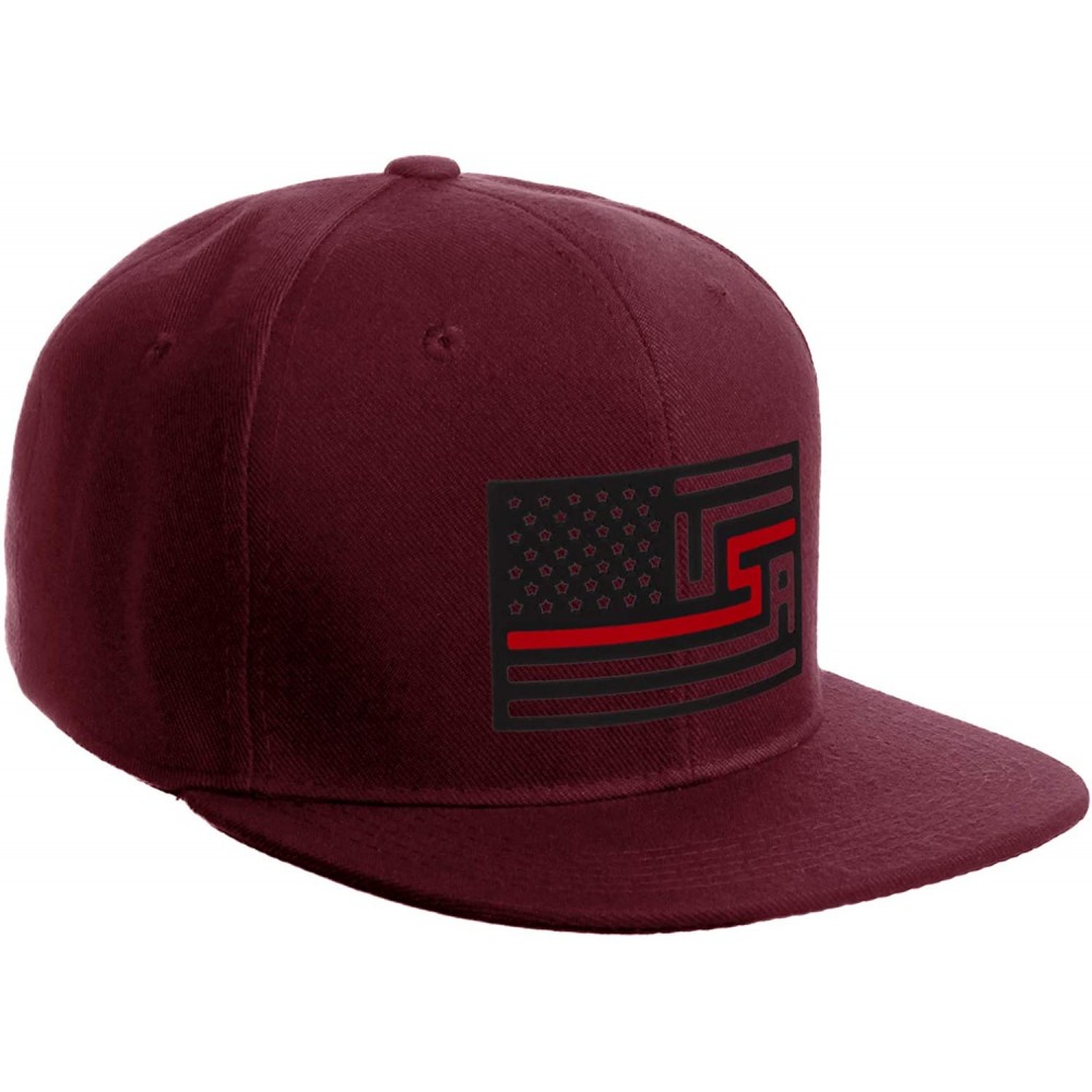 Baseball Caps USA Redesign Flag Thin Blue Red Line Support American Servicemen Snapback Hat - Thin Red Line - Burgundy Cap - ...