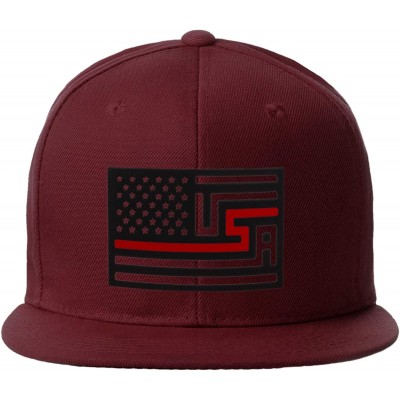 Baseball Caps USA Redesign Flag Thin Blue Red Line Support American Servicemen Snapback Hat - Thin Red Line - Burgundy Cap - ...