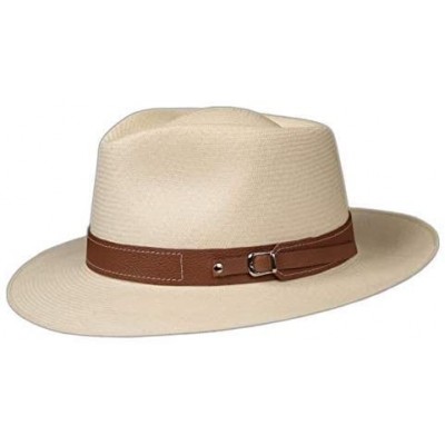 Cowboy Hats (1" & .5") Embossed Patterned Leather Panama Hat Band - Brown Stitch Piel - CS18O2858X0 $10.60