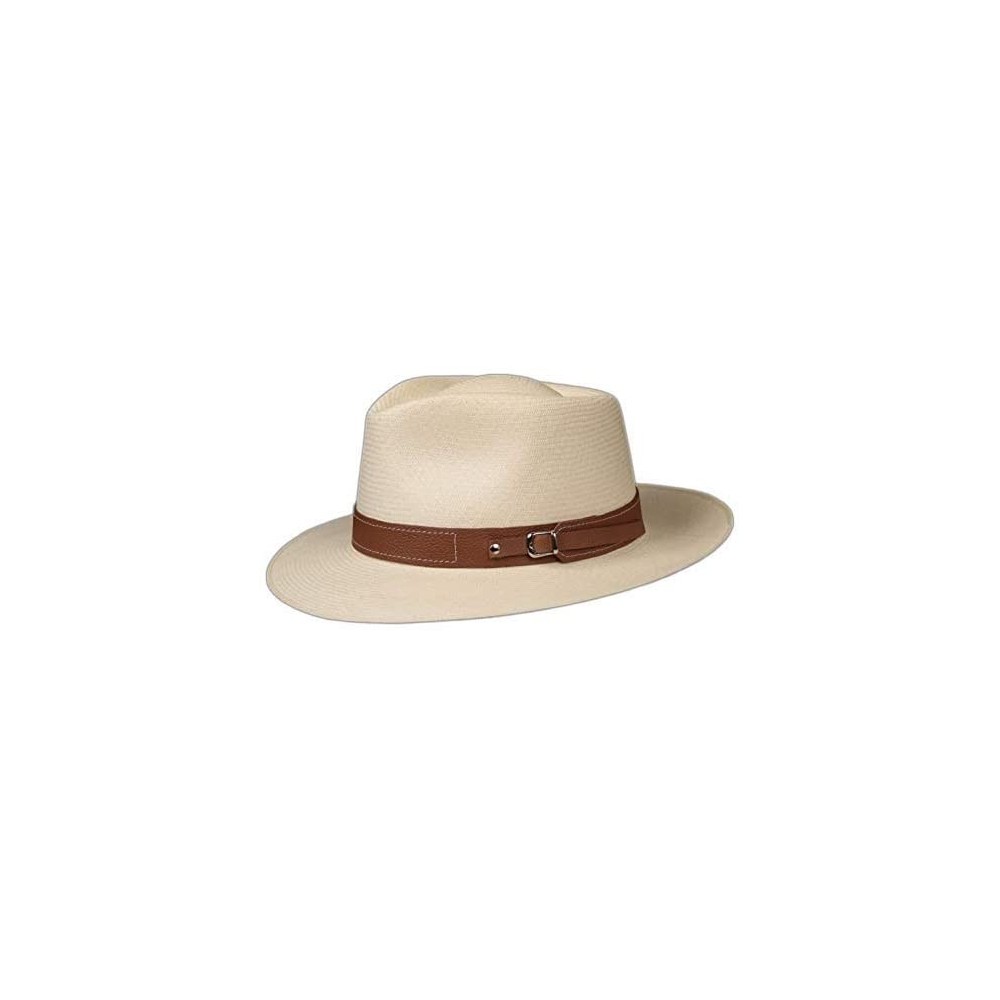 Cowboy Hats (1" & .5") Embossed Patterned Leather Panama Hat Band - Brown Stitch Piel - CS18O2858X0 $30.76
