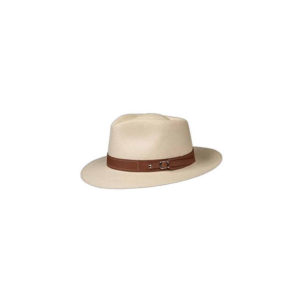 Cowboy Hats (1" & .5") Embossed Patterned Leather Panama Hat Band - Brown Stitch Piel - CS18O2858X0 $10.60