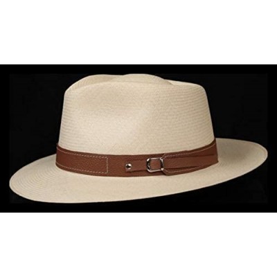 Cowboy Hats (1" & .5") Embossed Patterned Leather Panama Hat Band - Brown Stitch Piel - CS18O2858X0 $10.60