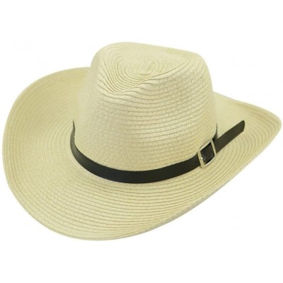 Sun Hats Floppy Foldable Man Unisex Belt Straw Beach Sun Summer Hat Wide Brim (Beige) - Beige - CW18GD9CKXH $7.10