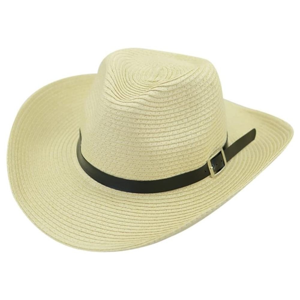 Sun Hats Floppy Foldable Man Unisex Belt Straw Beach Sun Summer Hat Wide Brim (Beige) - Beige - CW18GD9CKXH $7.10