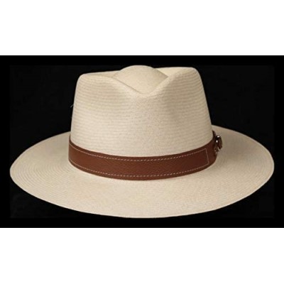 Cowboy Hats (1" & .5") Embossed Patterned Leather Panama Hat Band - Brown Stitch Piel - CS18O2858X0 $10.60