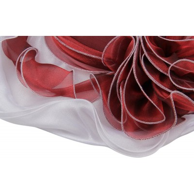 Sun Hats Women's Kentucky Derby Church Summer Organza Wide Brim Party Wedding Hat - Burgundy and White - CM12O1VIJIO $14.38