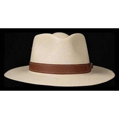 Cowboy Hats (1" & .5") Embossed Patterned Leather Panama Hat Band - Brown Stitch Piel - CS18O2858X0 $10.60