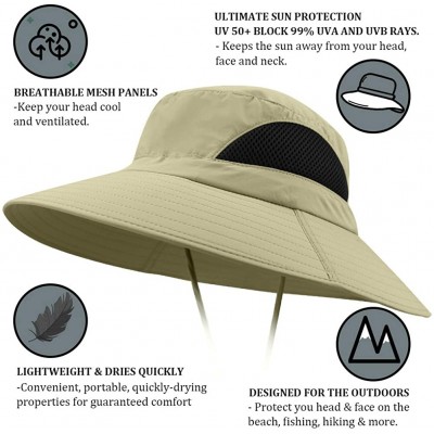 Sun Hats Waterproof Sun Hat Outdoor UV Protection Bucket Mesh Boonie Hat Adjustable Fishing Cap - Khaki - CZ184RN2G0O $16.83