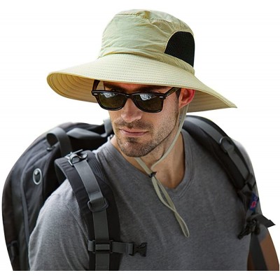 Sun Hats Waterproof Sun Hat Outdoor UV Protection Bucket Mesh Boonie Hat Adjustable Fishing Cap - Khaki - CZ184RN2G0O $16.83