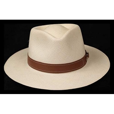 Cowboy Hats (1" & .5") Embossed Patterned Leather Panama Hat Band - Brown Stitch Piel - CS18O2858X0 $25.29