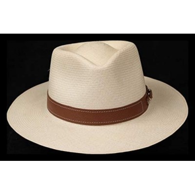 Cowboy Hats (1" & .5") Embossed Patterned Leather Panama Hat Band - Brown Stitch Piel - CS18O2858X0 $10.60