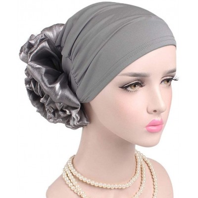 Skullies & Beanies 1Pack / 2Packs Women Flower Elastic Turban Beanie Head Wrap Chemo Cap Hat - Gray - C818OSXXIT7 $10.38