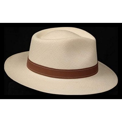 Cowboy Hats (1" & .5") Embossed Patterned Leather Panama Hat Band - Brown Stitch Piel - CS18O2858X0 $30.76
