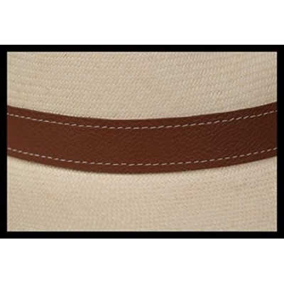 Cowboy Hats (1" & .5") Embossed Patterned Leather Panama Hat Band - Brown Stitch Piel - CS18O2858X0 $10.60