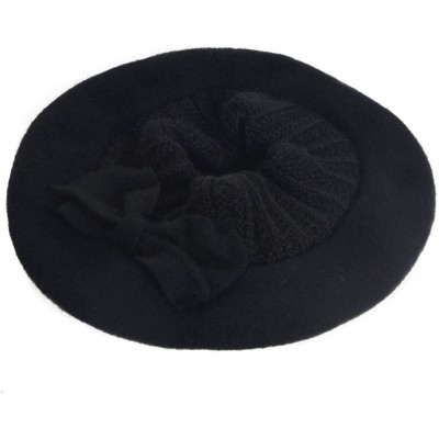 Berets Women's French Beret - 100% Wool Cloche Hat - Beret Beanie for Winter C020 - Hy022-black - CL186X02SNZ $16.28