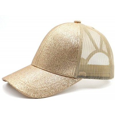 Baseball Caps Ponytail Baseball Hat Messy High Buns Mesh Trucker Ponycaps Plain Baseball Cap - Gold-sequins - CF18CRU4OW9 $13.46