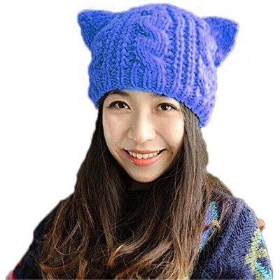 Skullies & Beanies Knit Dog Ear Hat for Women Knitting Crochet Handmade Warmer Beanie Cap - Blue - CA187AL9I47 $10.86