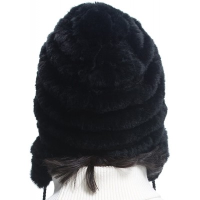 Bomber Hats Women's Rex Rabbit Fur Hats Winter Ear Cap Flexible Multicolor - Black - C811FG5AP19 $16.68