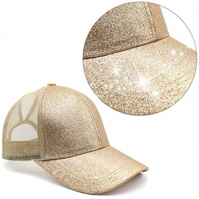 Baseball Caps Ponytail Baseball Hat Messy High Buns Mesh Trucker Ponycaps Plain Baseball Cap - Gold-sequins - CF18CRU4OW9 $13.46