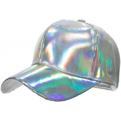 Baseball Caps Shiny Holographic Baseball Cap Laser Leather Rainbow Reflective Glossy Snapback Hats - Silver - CW18H0DL4KO $27.62